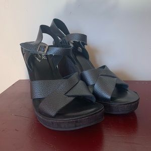 Korkease black metallic straps wedges